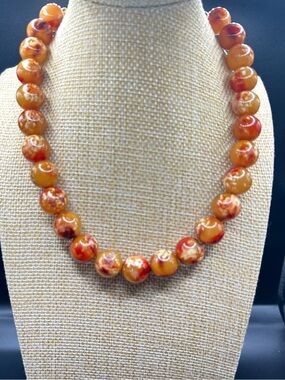 Vintage Costume Orange Marble plastic Bead Necklace